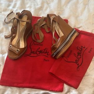 Christian Louboutin Wrap Gladiator Tan Wedges